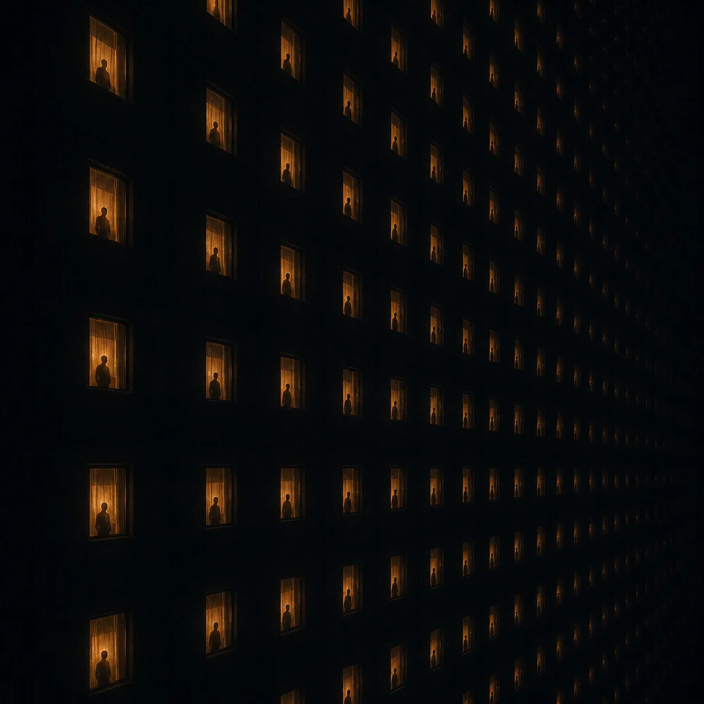 Artwork for Ten Thousand Rooms — a single warm light in a cold dark field.
