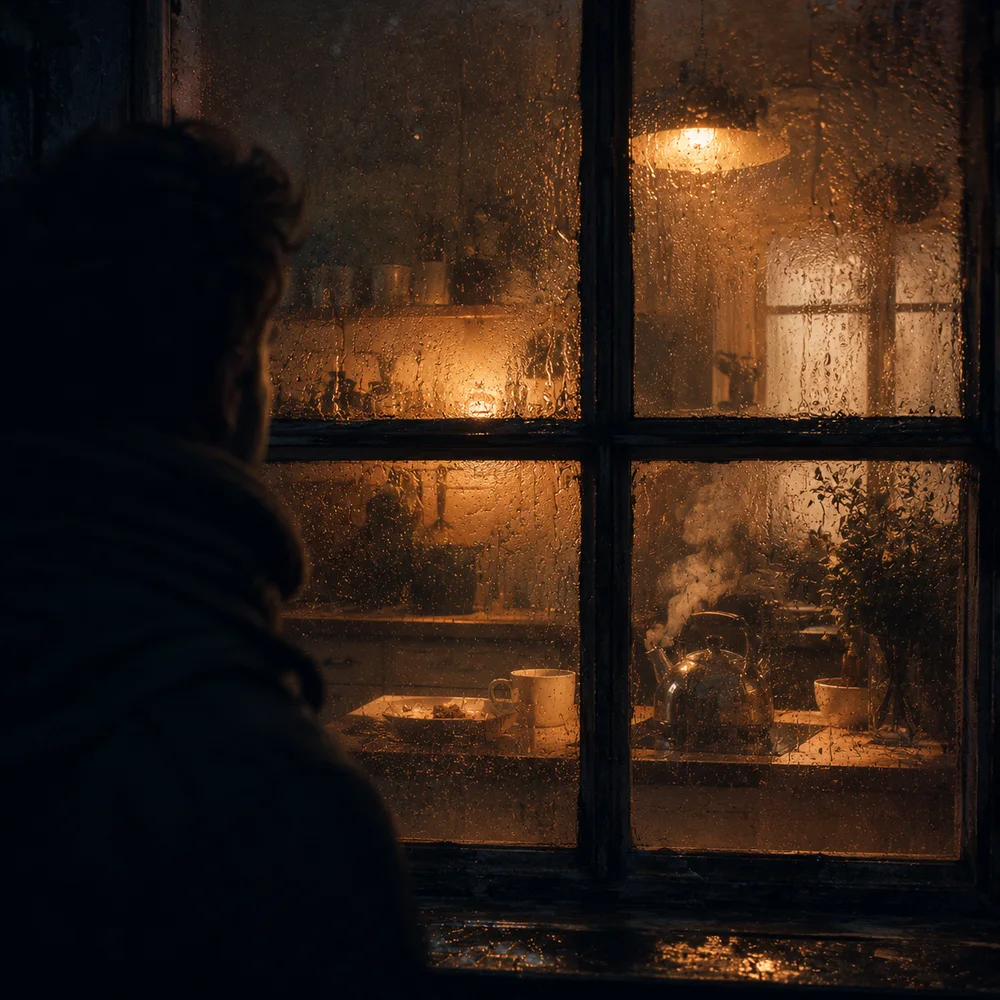 Artwork for The Weight of Monday — a single warm light in a cold dark field.