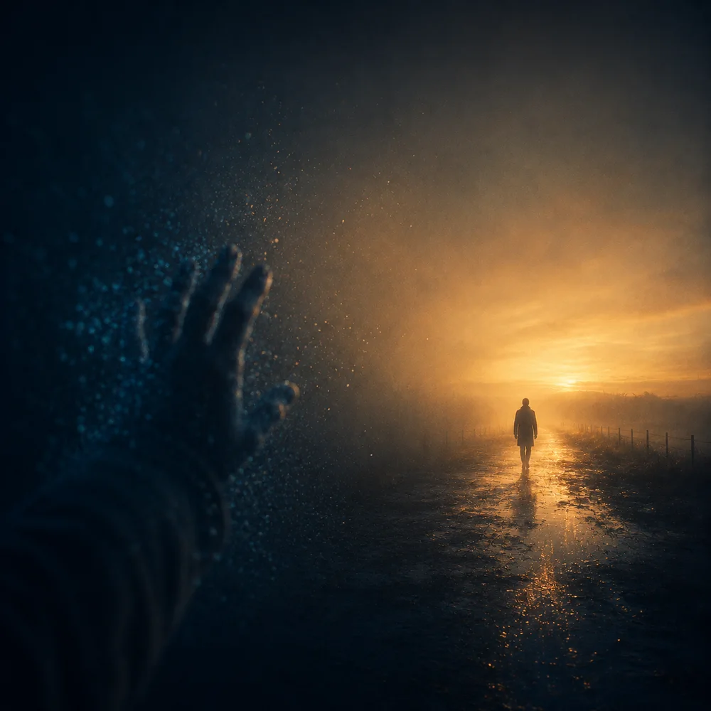 Artwork for Go On Without Me — a single warm light in a cold dark field.